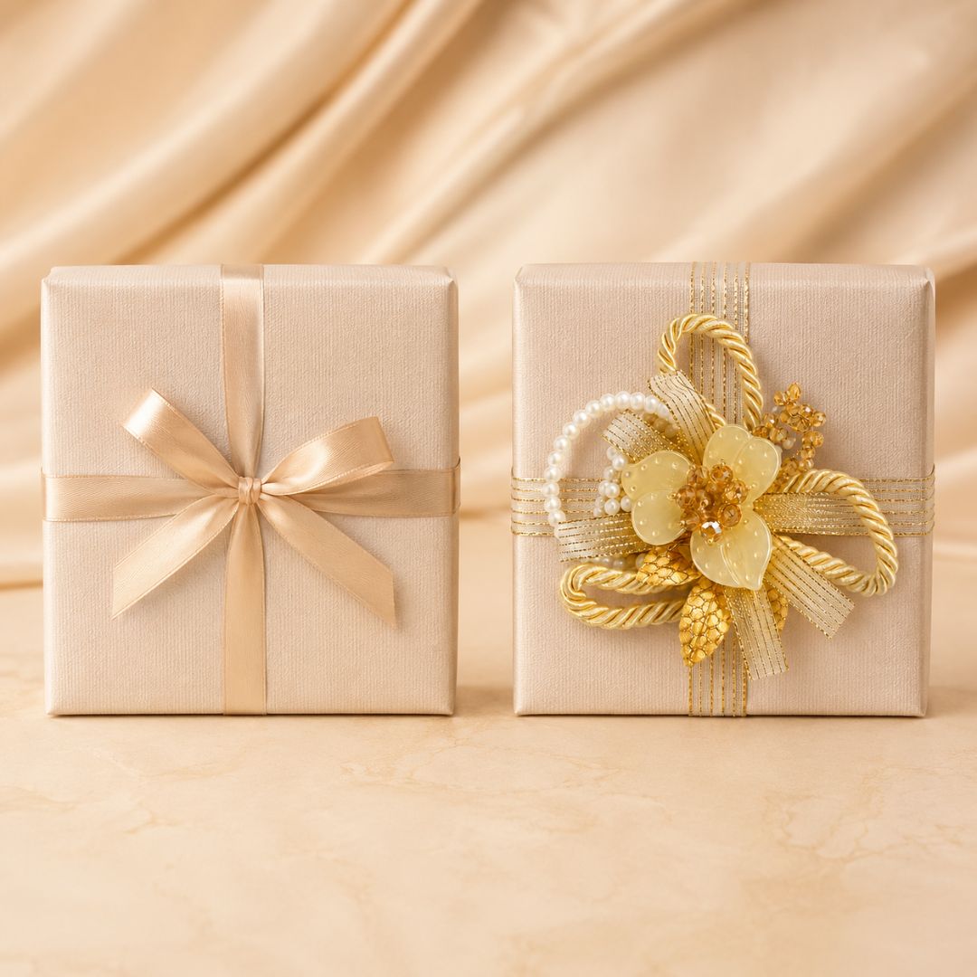 Set of 5 Golden Pearl Loop Floral Decorative Accessories for Hamper & Trousseau Packing
