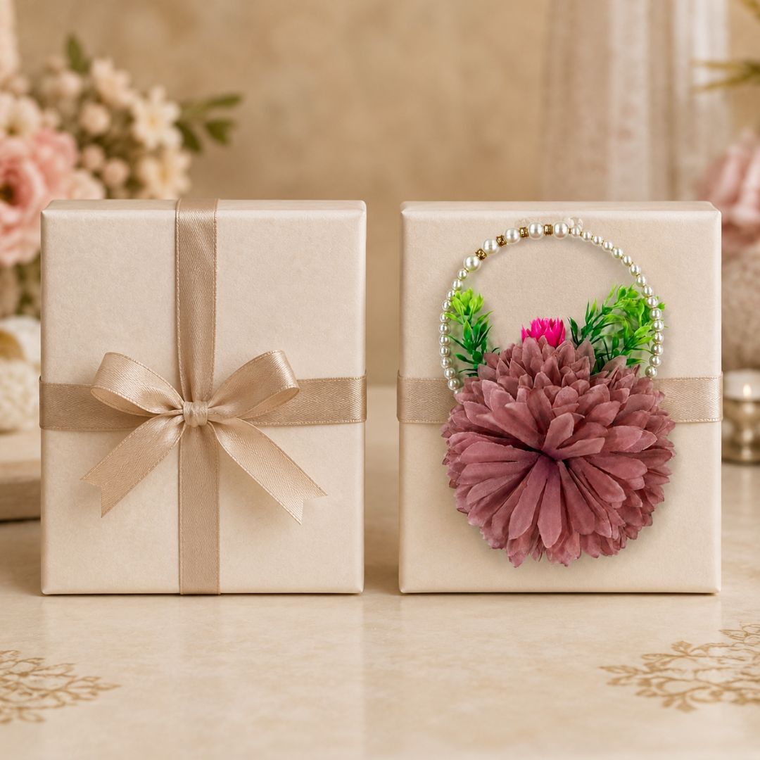 Set of 5 Mauve Pearl Handle Floral Decorative Accessories for Hamper & Trousseau Packing