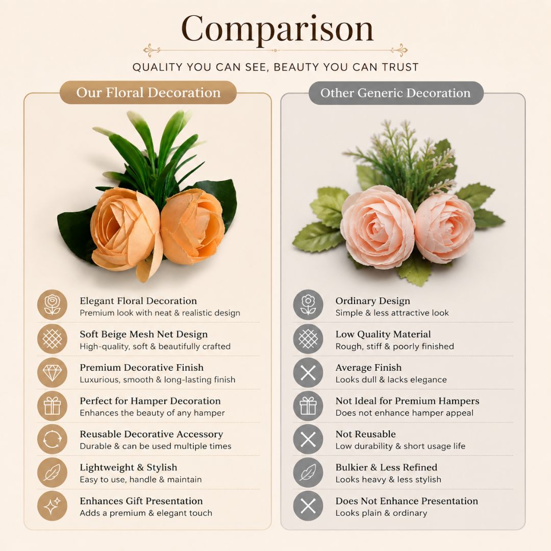 Set of 5 Peach Rose Floral Decoration Accessories for Hamper Packing