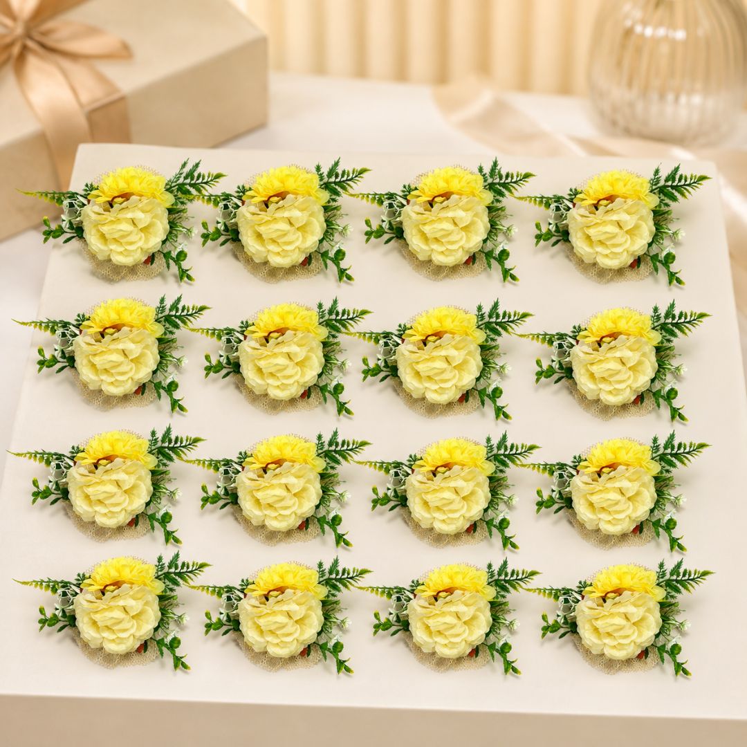 Yellow Floral Net Decoration Accessory for Hamper Packing