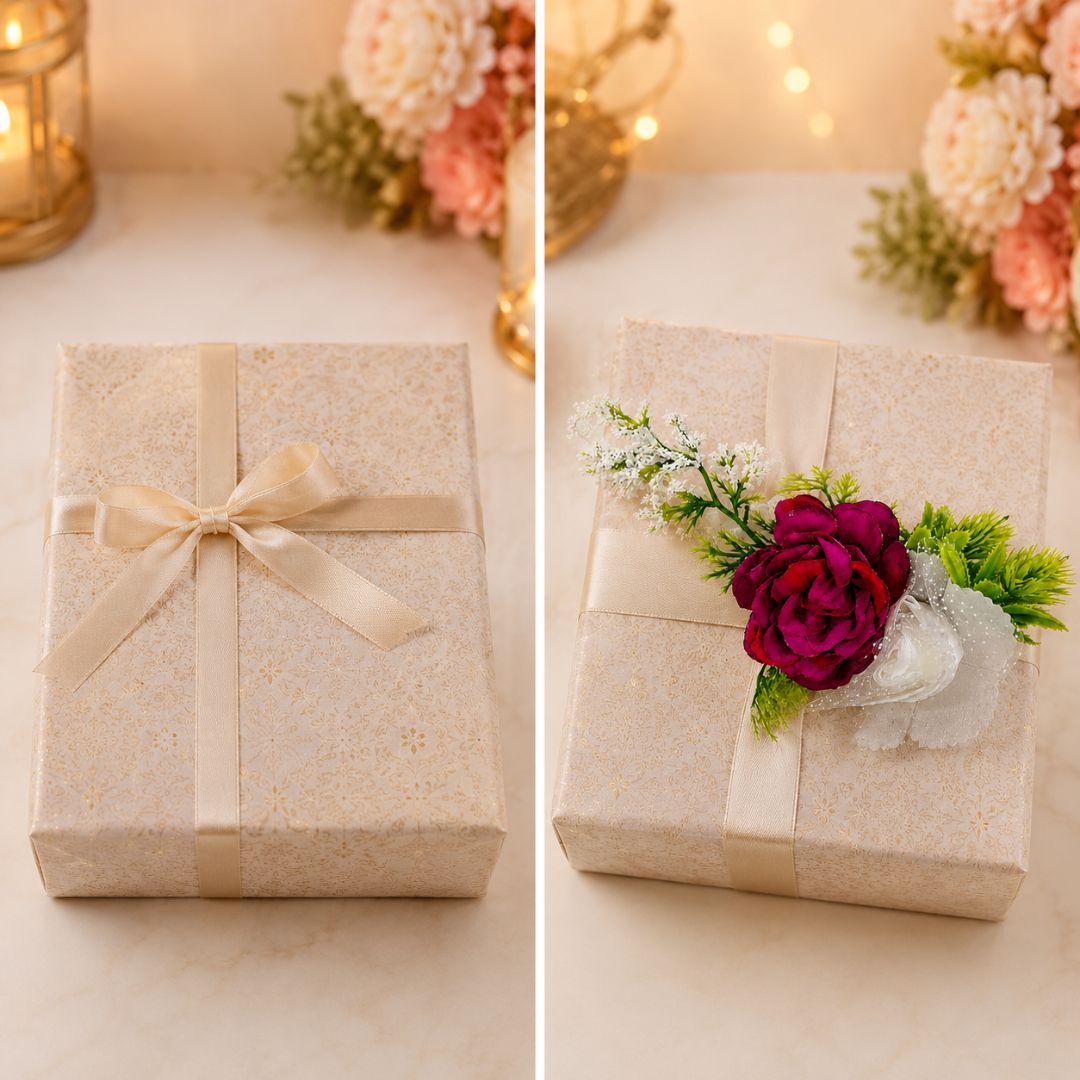 Set of 5 Maroon & White Floral Decorative Accessories for Hamper & Trousseau Packing
