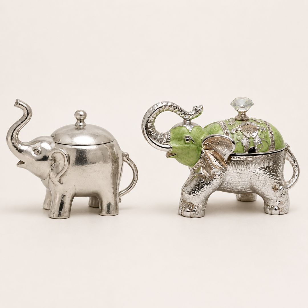 Luxury Silver Elephant Dry Fruit Box – Green Finish | 8 x 6 Inch Decorative Gift Box