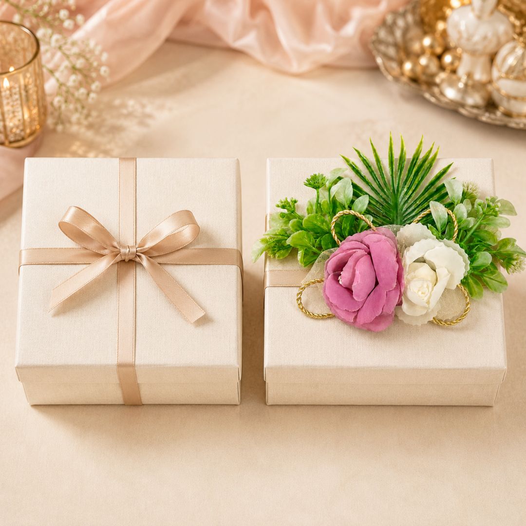 Set of 5 Pink & White Floral Decorative Accessories for Hampers, Trousseau Packing & Wedding Trays
