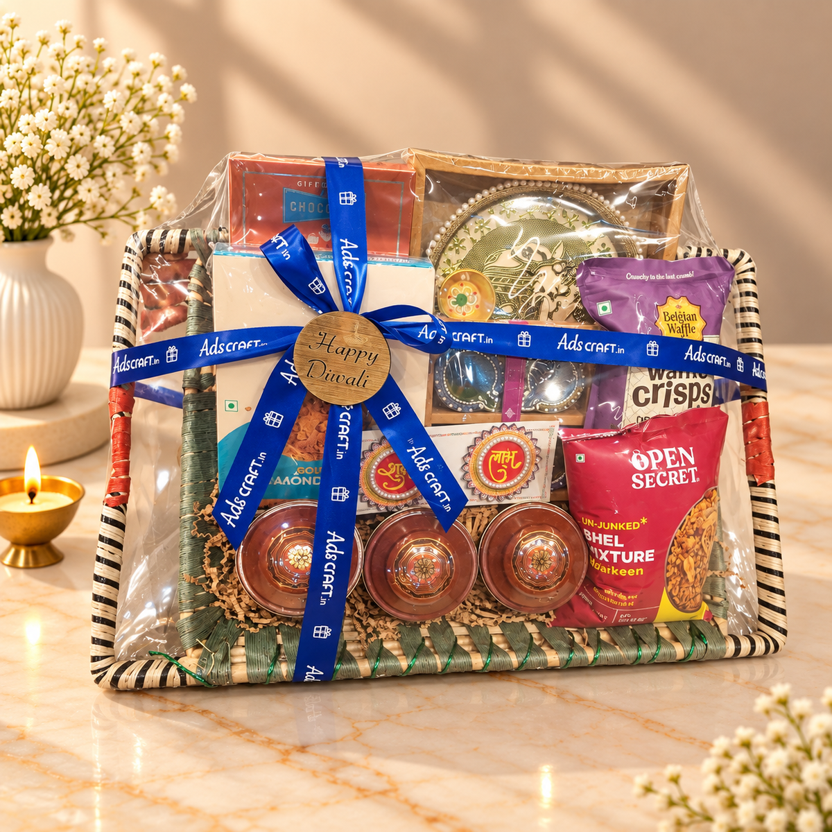 Jumbo cane gift basket for premium corporate, client, employee and festive Diwali gifting