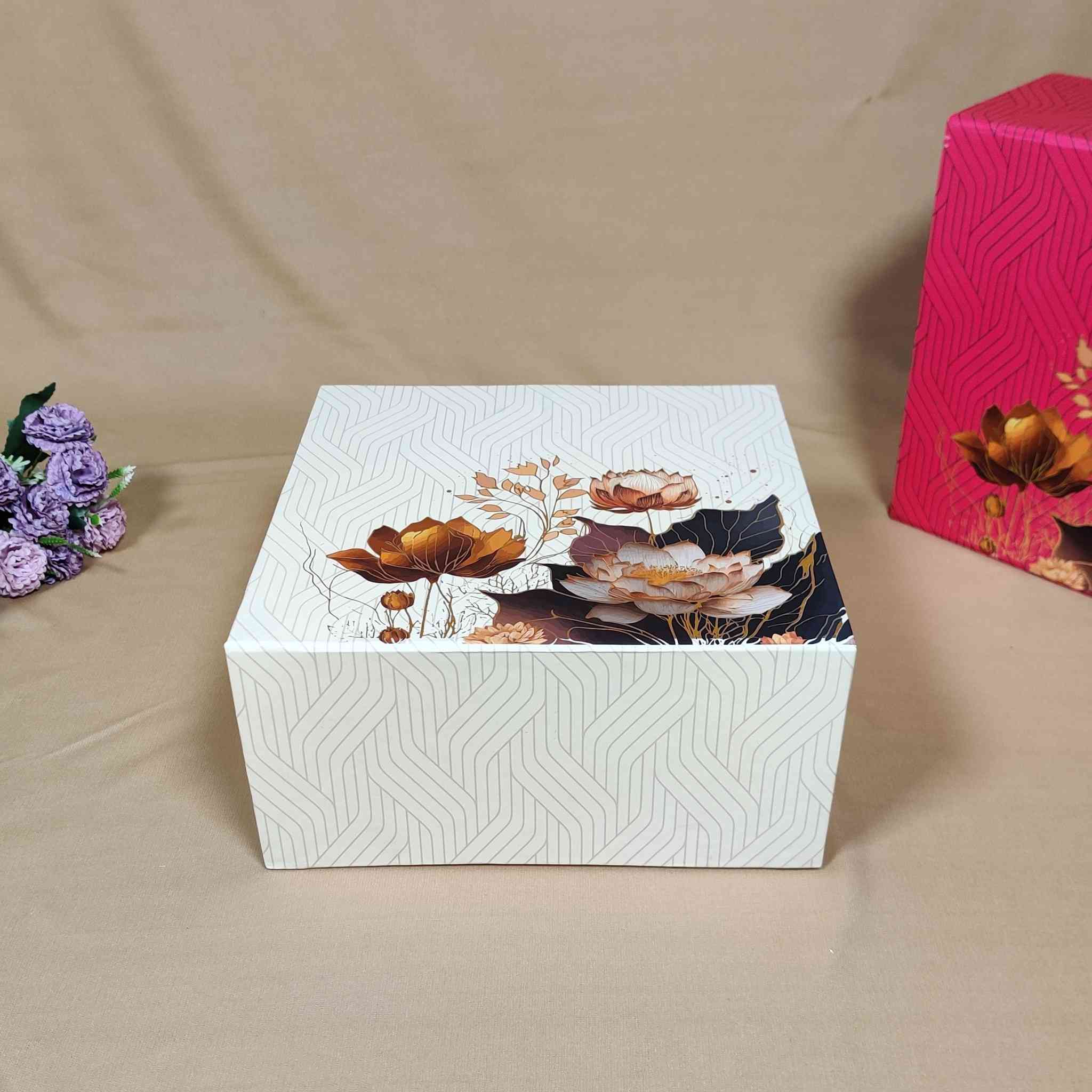 White Floral Flip Box For Gift Hamper (10x10x4 inches) | adscraft.in 