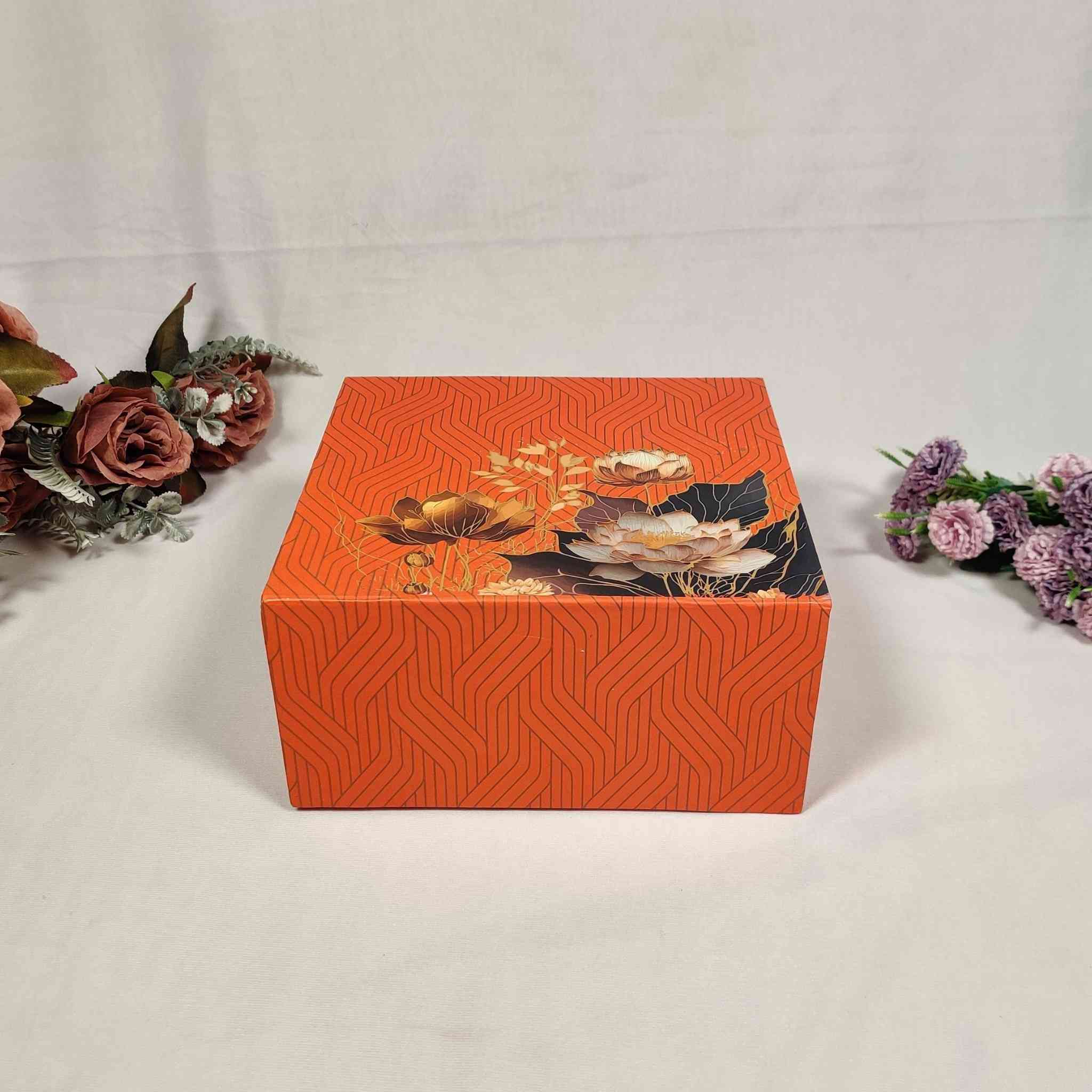 Orange Floral Flip Box For Gift Hamper (10x10x4 inches) | adscraft.in 