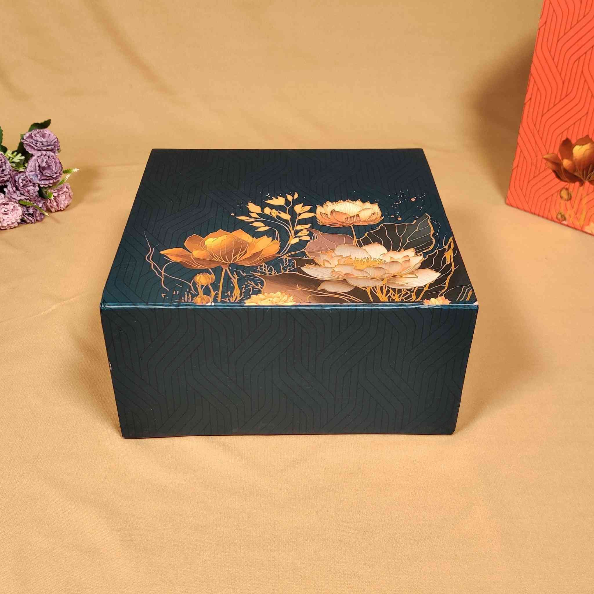 Blue Floral Flip Box For Gift Hamper (10x10x4 inches) | adscraft.in 