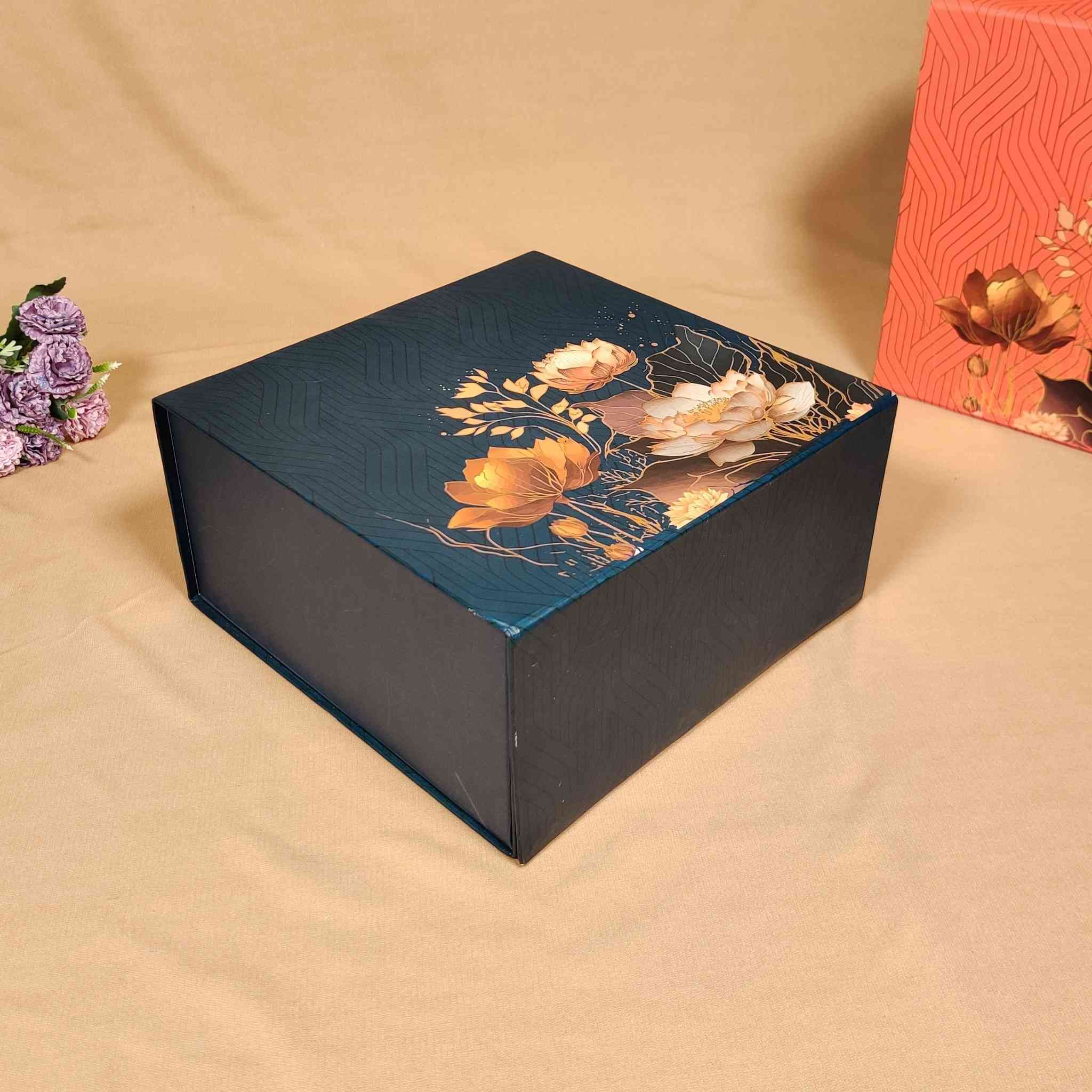 Blue Floral Flip Box For Gift Hamper (10x10x4 inches)