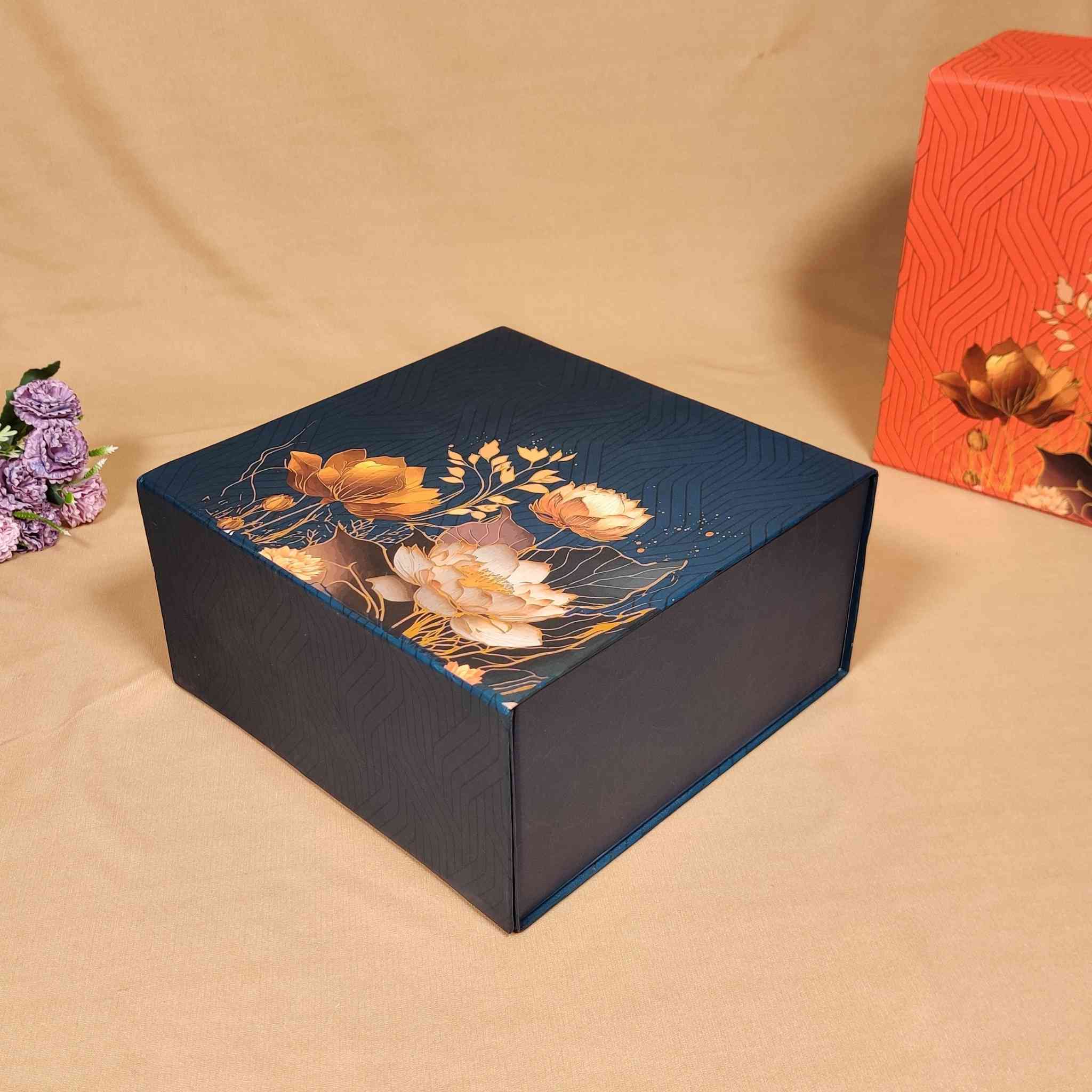 Blue Floral Flip Box For Gift Hamper (10x10x4 inches)