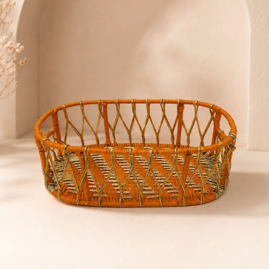 Premium Orange & Gold Oval Hamper Basket Set – Set of 3