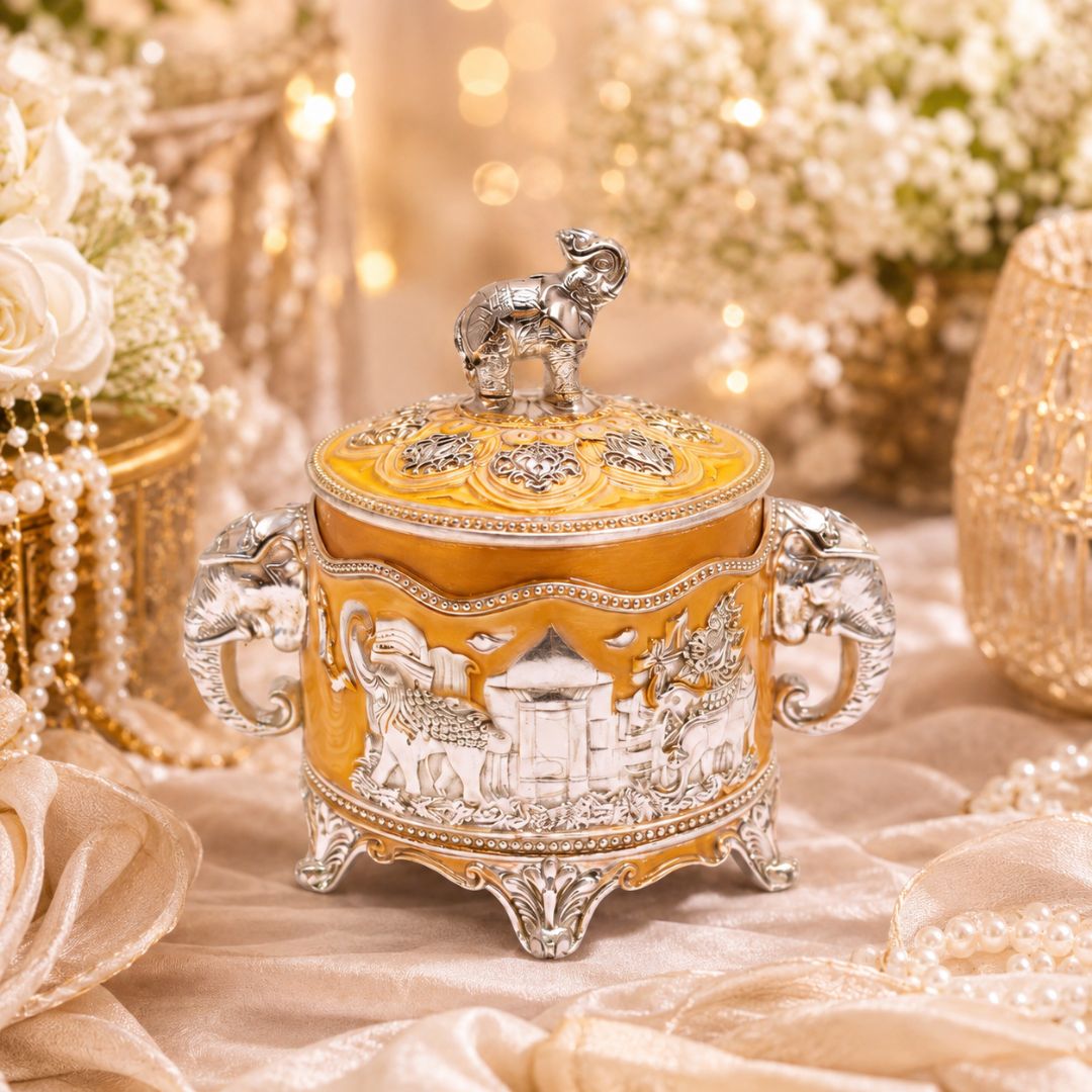 Luxury German Silver Elephant Design Decorative Box (Handcrafted Premium Storage Box) - Adscraft.in
