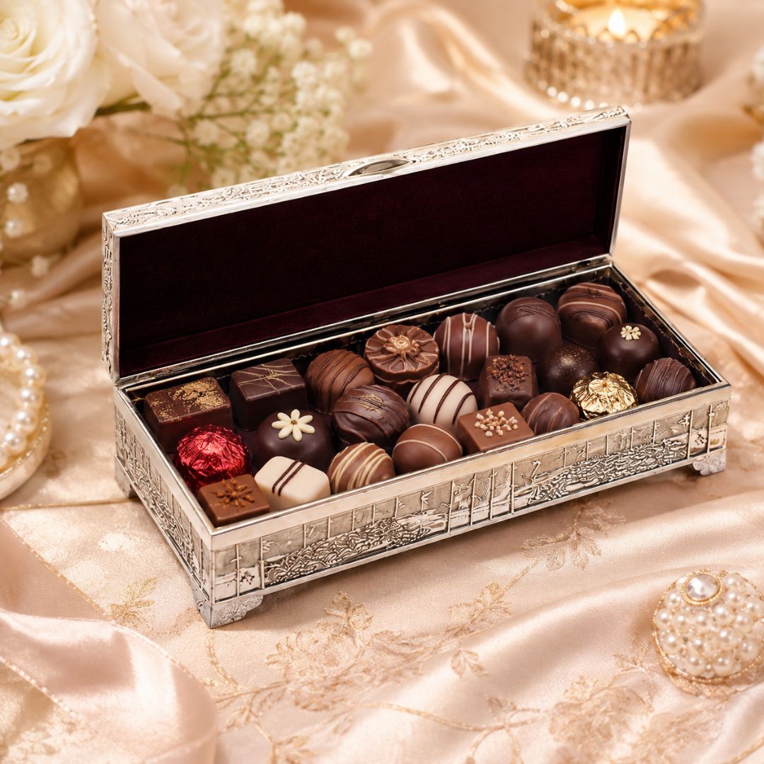 Premium German Silver Peacock Dry Fruit Box – Plain Silver Finish (9 x 3.5 x 2 Inch)