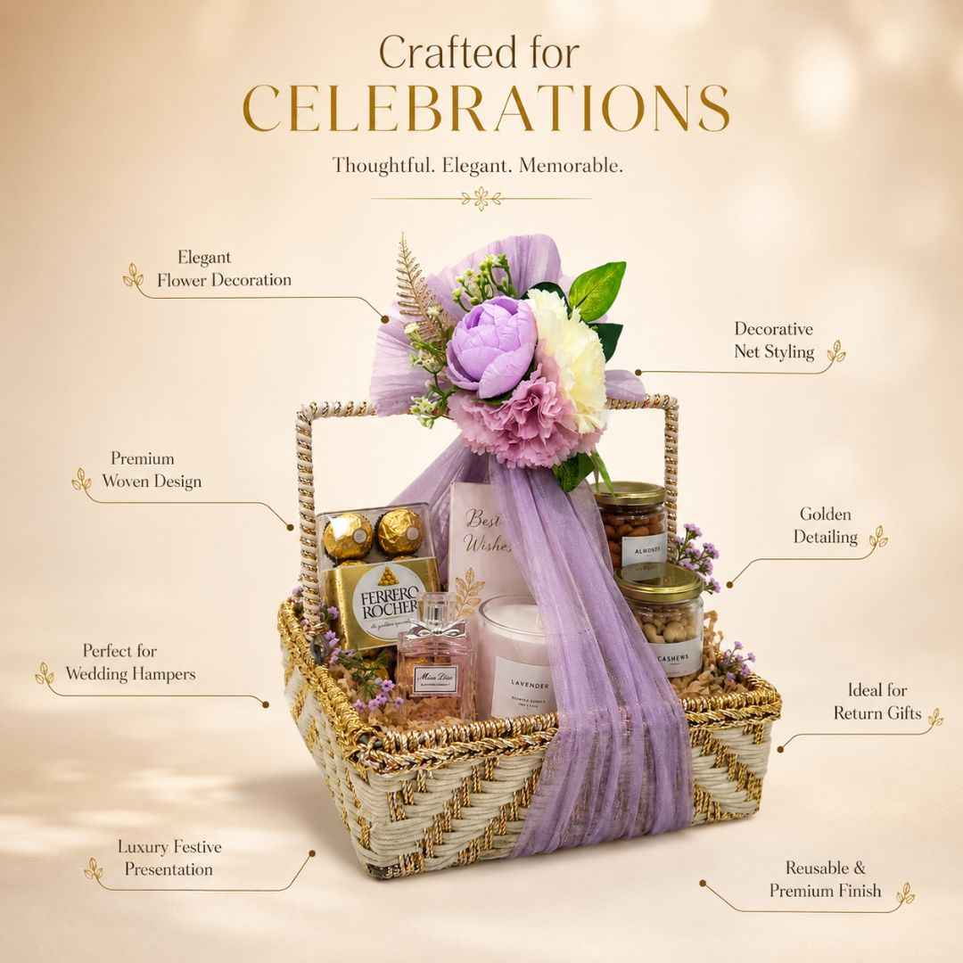 White & Gold Floral Basket (Set of 3) – (10x10 Inches)