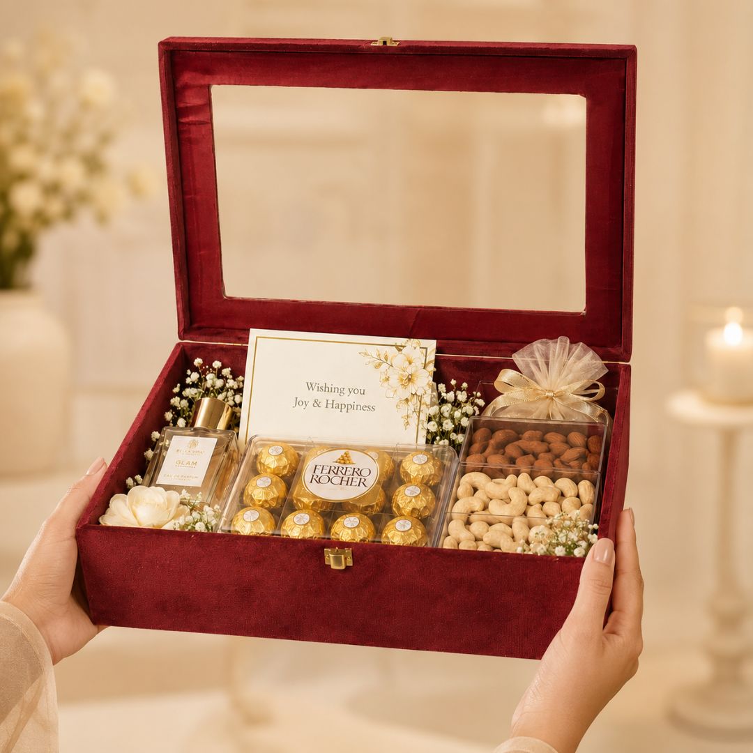 Maroon Transparent Lid Gift Box with Golden Latch