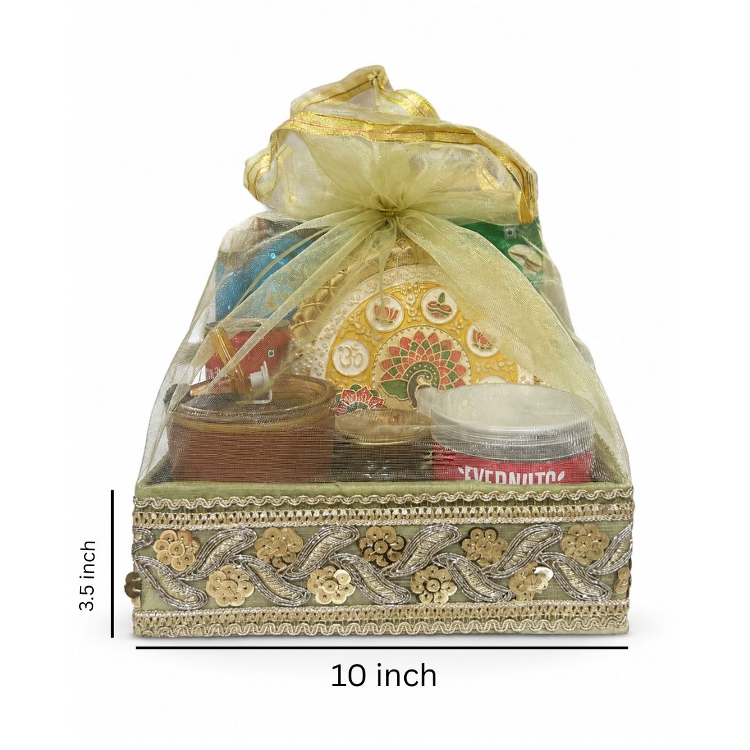 Pista Green Potli Basket Set of 3 – Wedding Hamper & Trousseau Packing (8", 10", 12"). "(set of 3)"