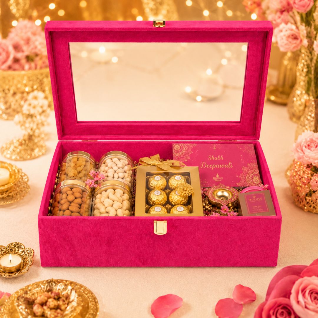 Rani Pink Transparent Lid Gift Box with Golden Latch