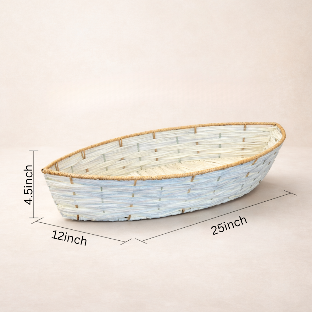 (Set of 3)Premium White Woven Boat Basket for Wedding Hampers & Trousseau Packing