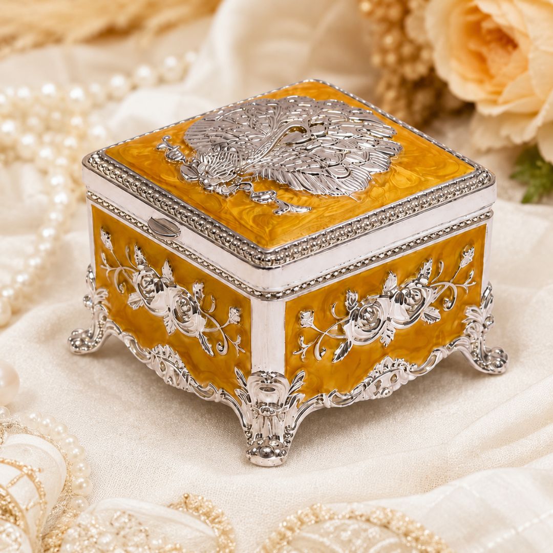 Royal Peacock Embossed Decorative Storage Box – 3 x 3 Inch (Premium Finish)