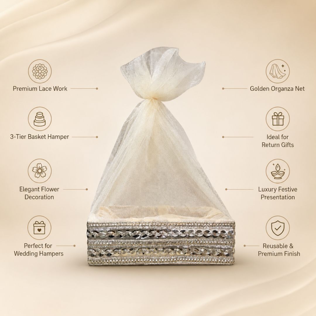 Cream potli basket as a wedding return gift hamper – premium presentation in neutral tone