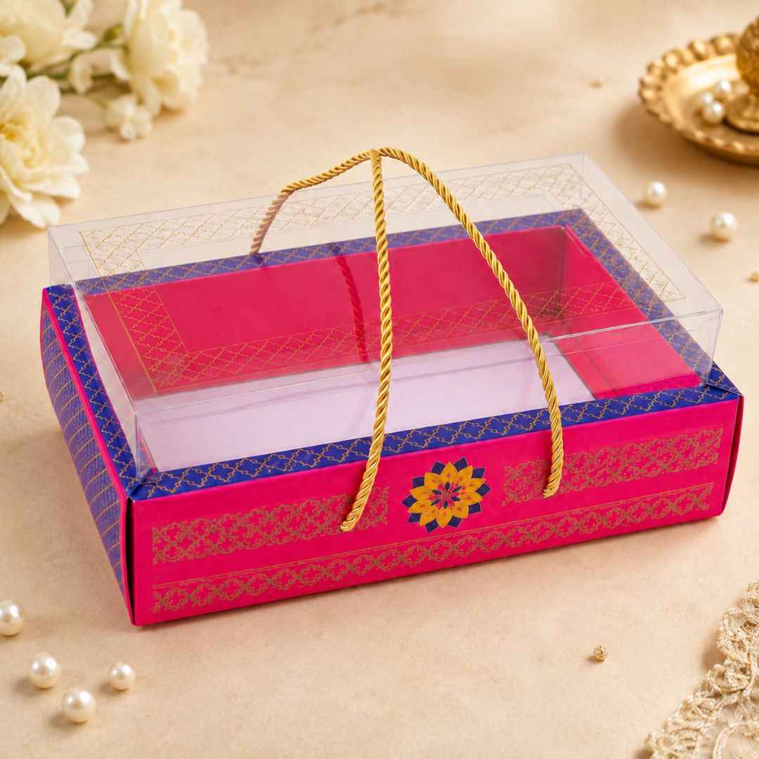 Pack of 5- Pink Blue Transparent Lid Gift Tray Box