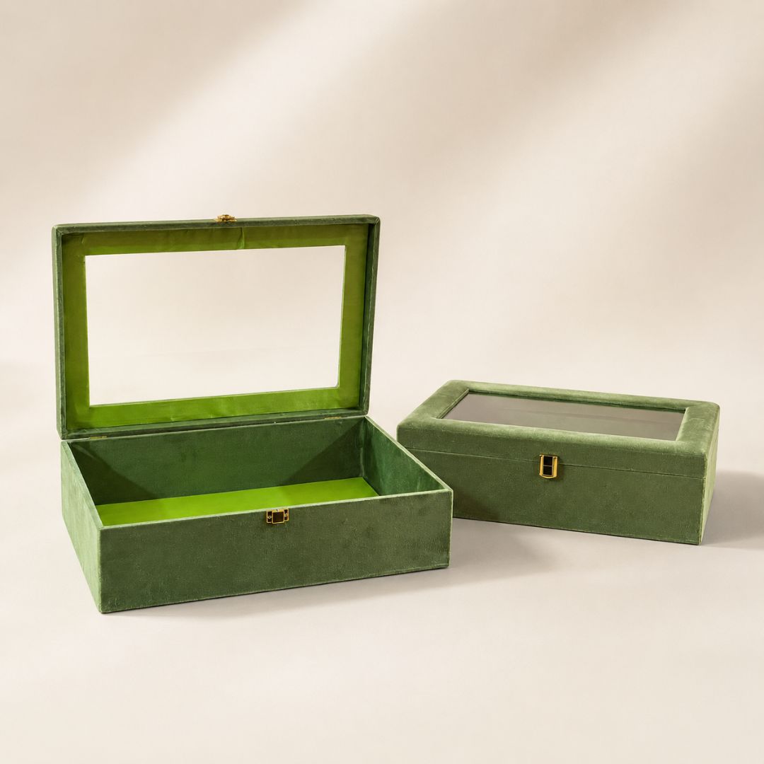 Olive Green Transparent Lid Gift Box with Golden Latch