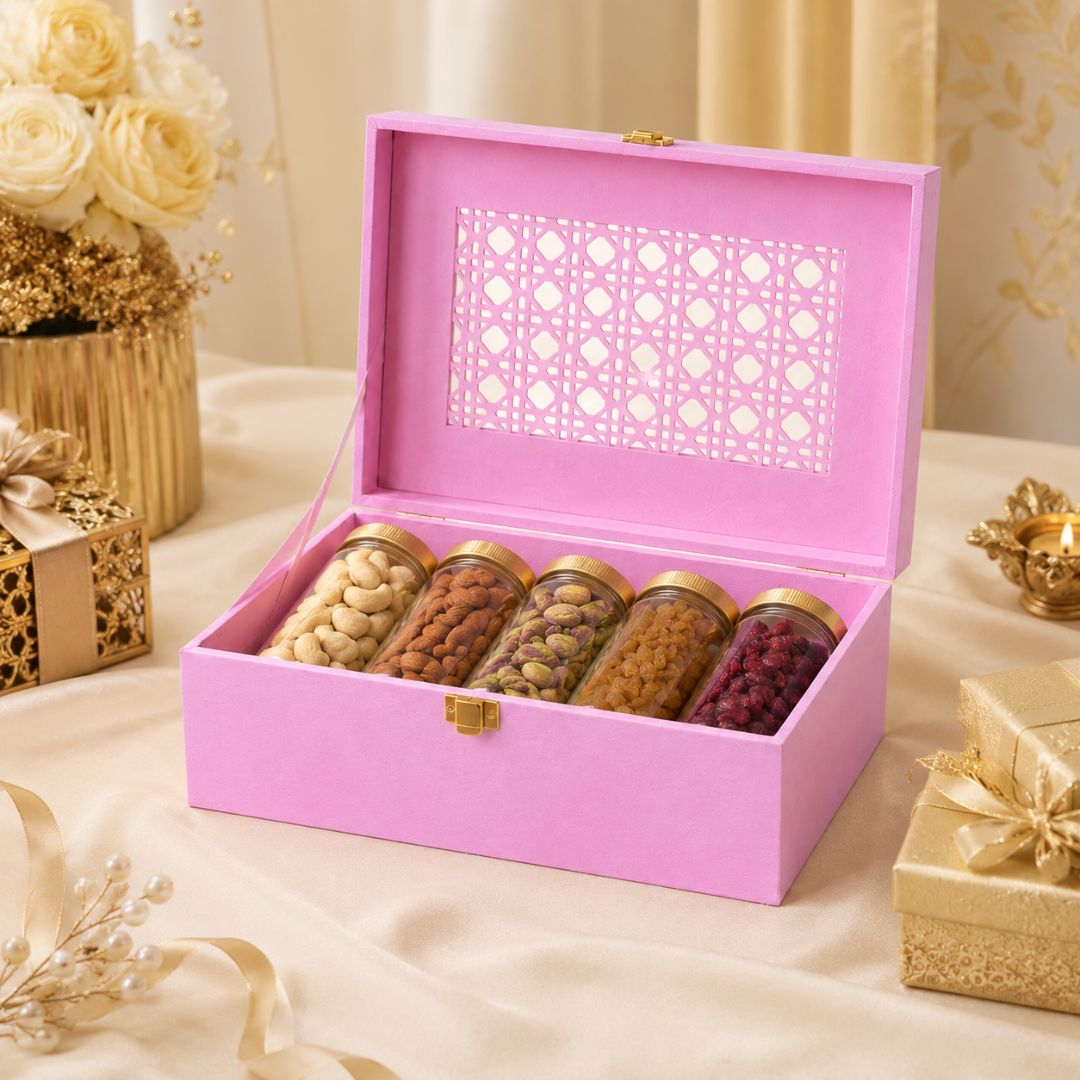 Pastel Pink Laser Cut Gift Box with Golden Latch