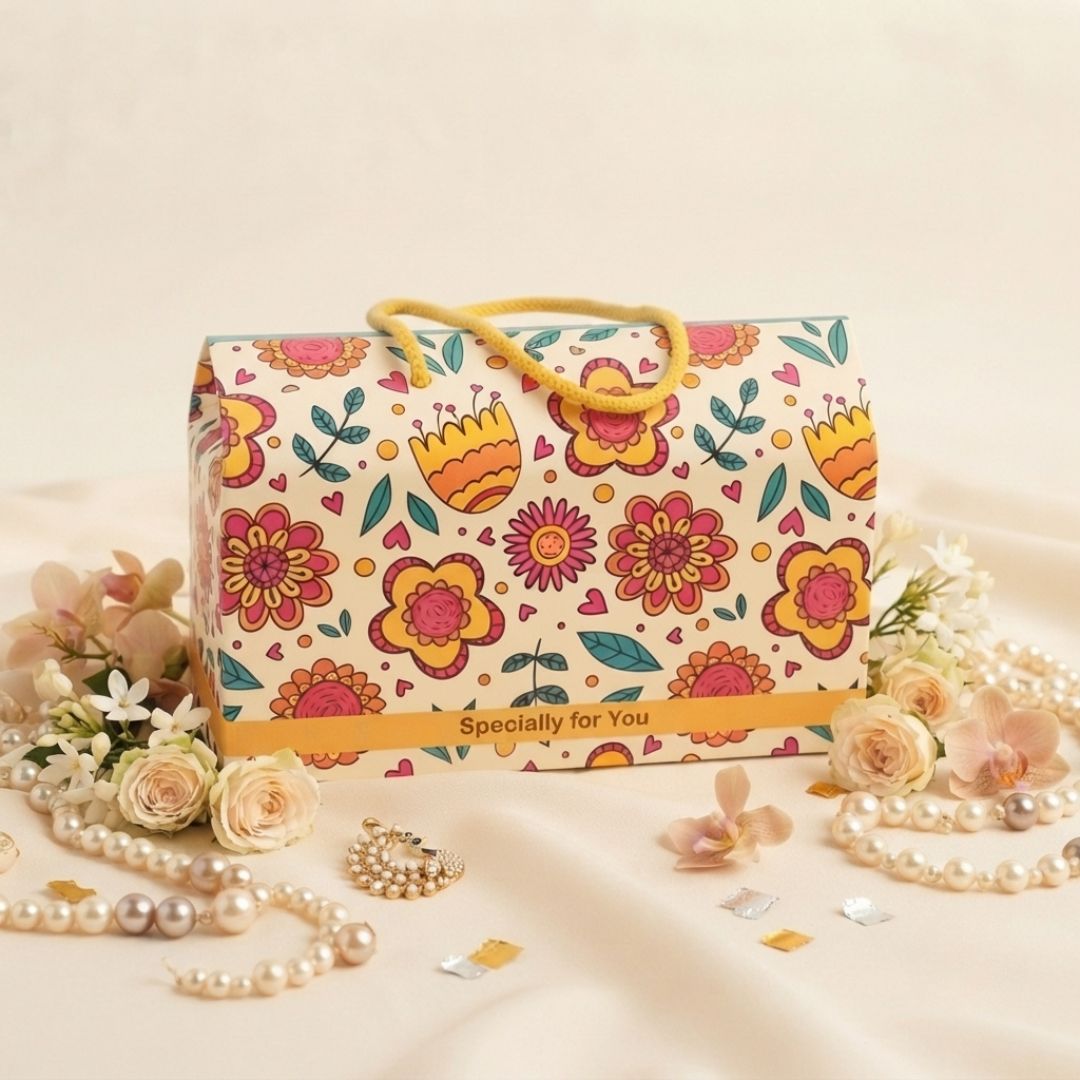 Pack of 8 Floral Rope Handle Gift Box