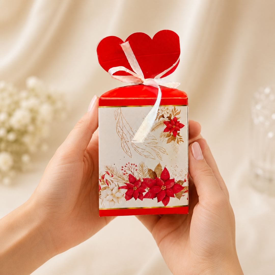 Pack of 8 -Red Floral Ribbon Gift Box