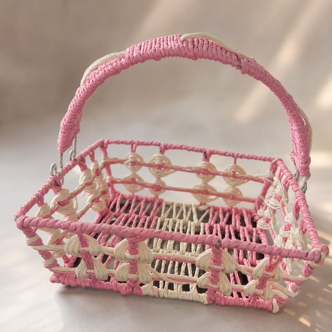 set of 3 - Pink Ivory Handcrafted Gifting Basket with Handle