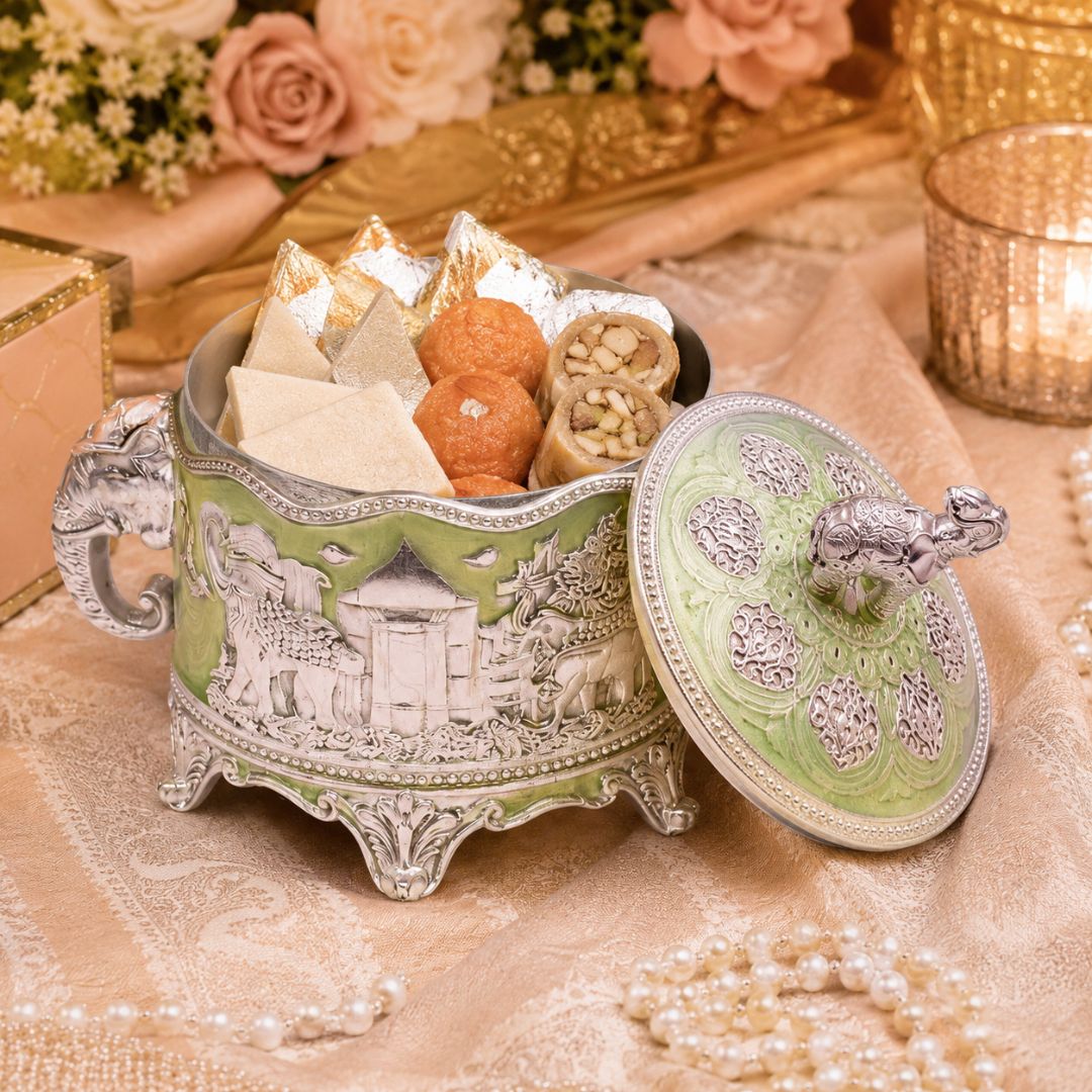 German Silver Elephant Lid Decorative Storage Box – 3 Inch Premium Handcrafted Gift Container - Adscraft.in