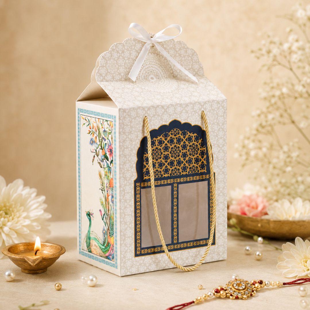 Pack of 5- Ivory Peacock Window Gift Box Pack of 5