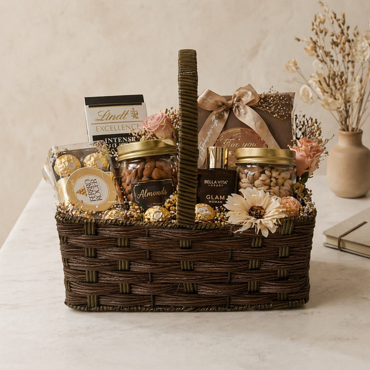 (Set of 3)Premium Brown Woven Handle Basket – Multipurpose Gift Hamper & Trousseau Packing Basket