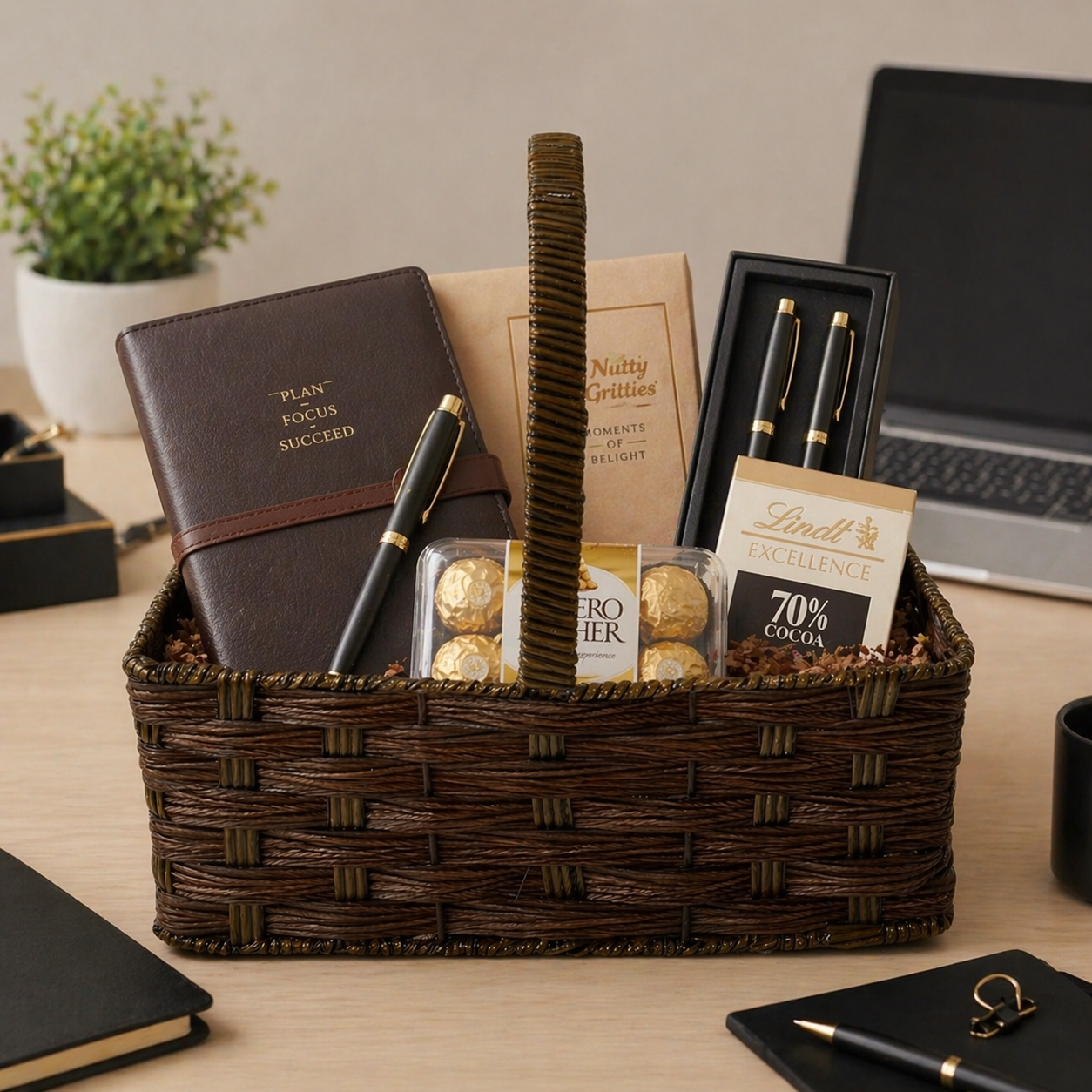 (Set of 3)Premium Brown Woven Handle Basket – Multipurpose Gift Hamper & Trousseau Packing Basket