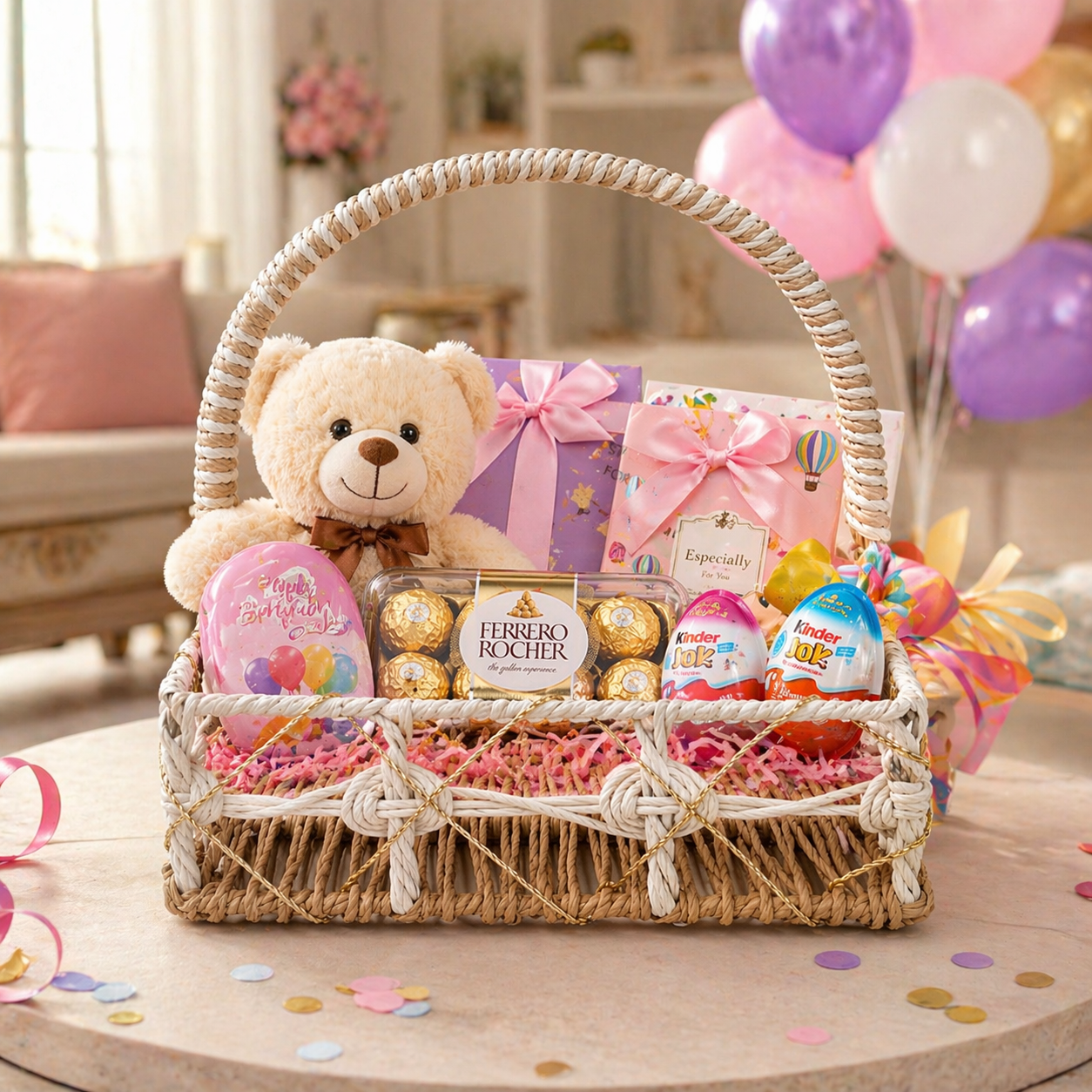 (Set of 3)Premium White & Natural Woven Handle Basket for Wedding Hampers & Trousseau Packing