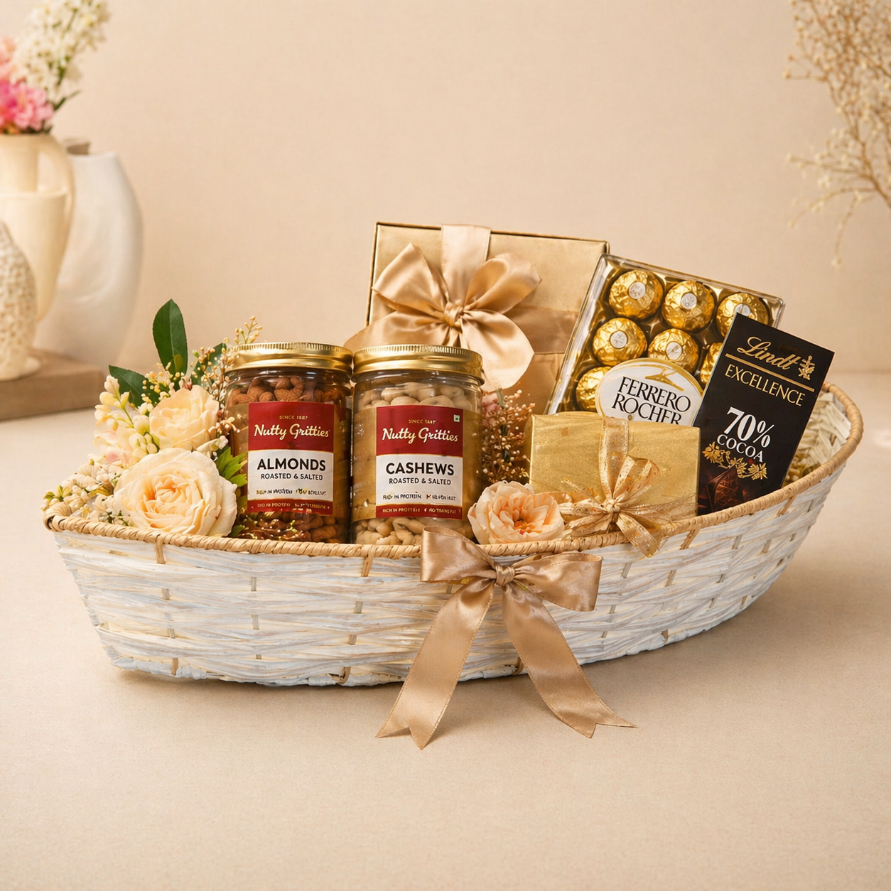 (Set of 3)Premium White Woven Boat Basket for Wedding Hampers & Trousseau Packing