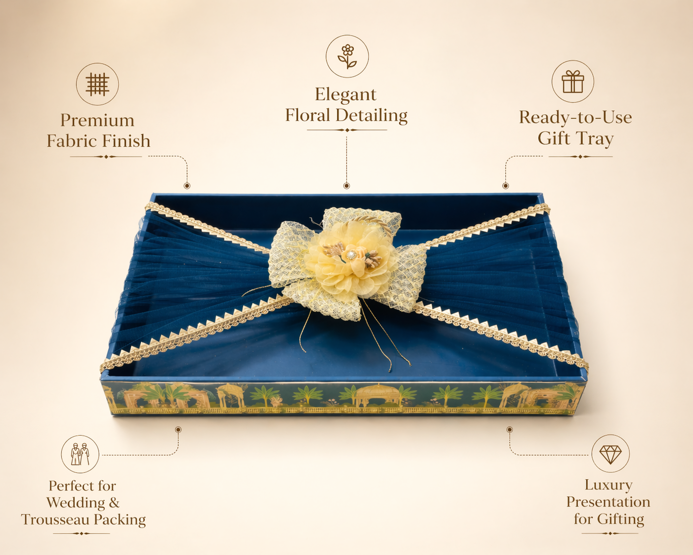 (Set of 3)Royal Blue Decorative Gift Trays for Wedding Trousseau & Return Gift Packing