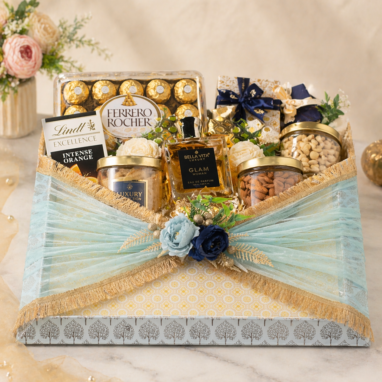 (Set of 3) Luxury Decorative Gift Trays for Wedding Trousseau & Return Gift Packing