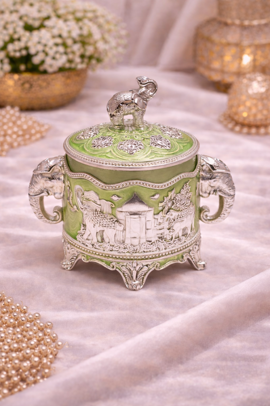 German Silver Elephant Lid Decorative Storage Box – 6 Inch Premium Handcrafted Gift Container