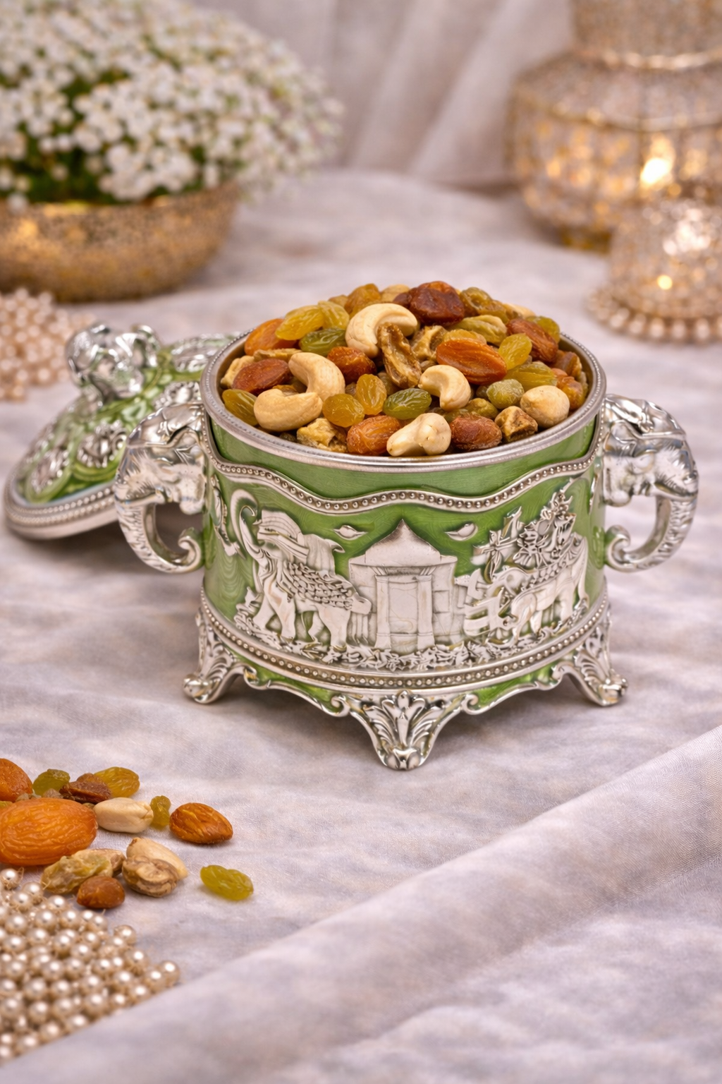 German Silver Elephant Lid Decorative Storage Box – 6 Inch Premium Handcrafted Gift Container