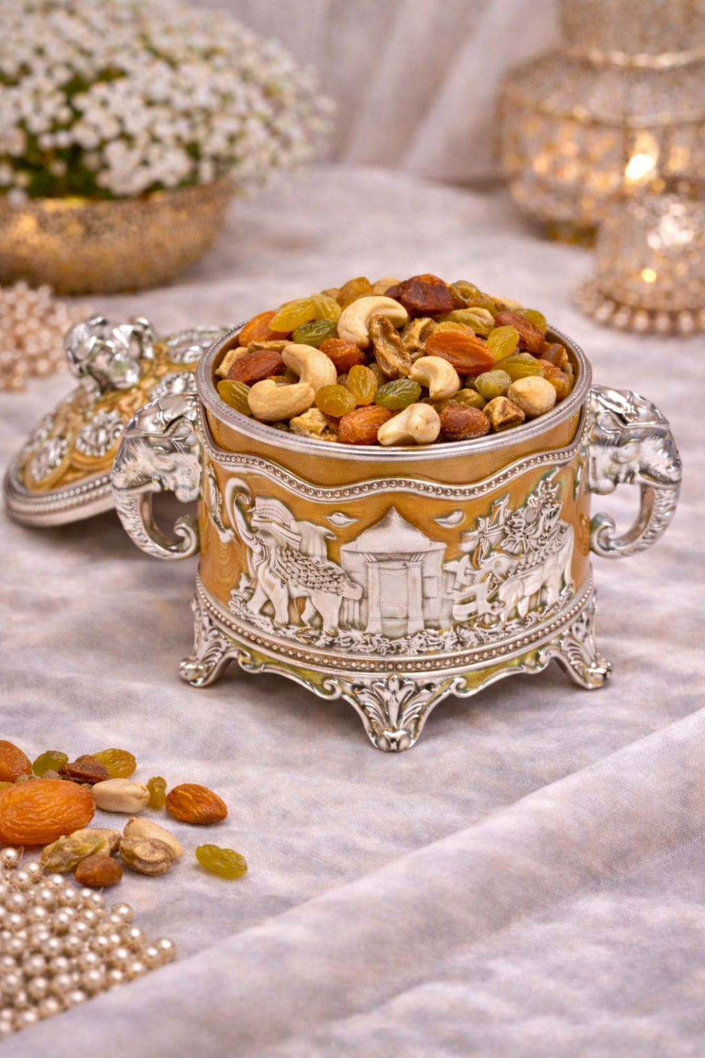 Luxury German Silver Elephant Design Decorative Box – 6 x 6 Inch (Handcrafted Premium Storage Box)