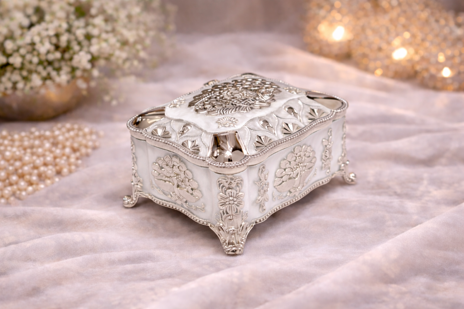 Premium German Silver Decorative Box with Velvet Lining – 4 x 3 Inch Elegant Storage & Gifting Box