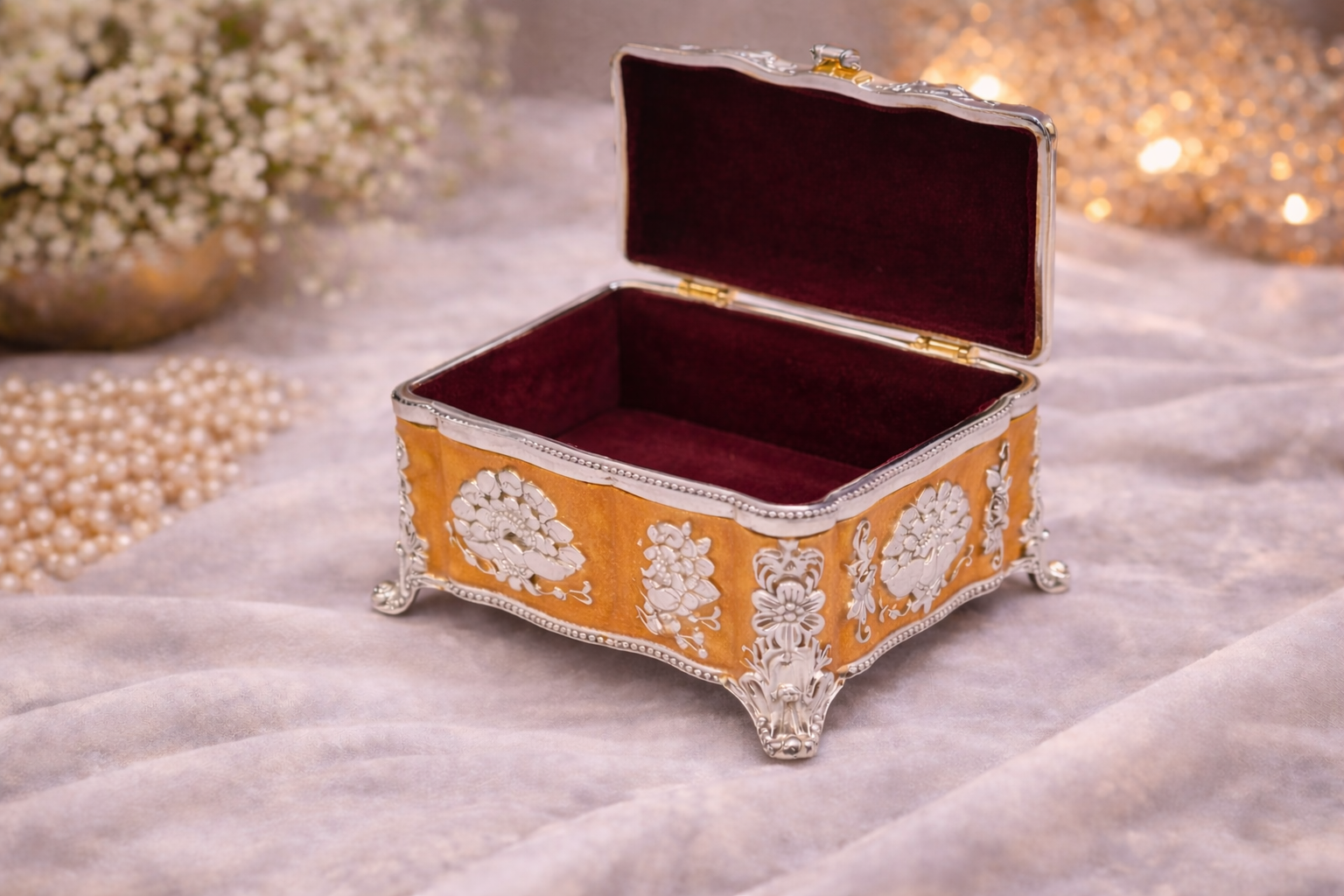 Mustard Enamel German Silver Decorative Jewellery & Keepsake Box (4 x 3 x 3 Inch)