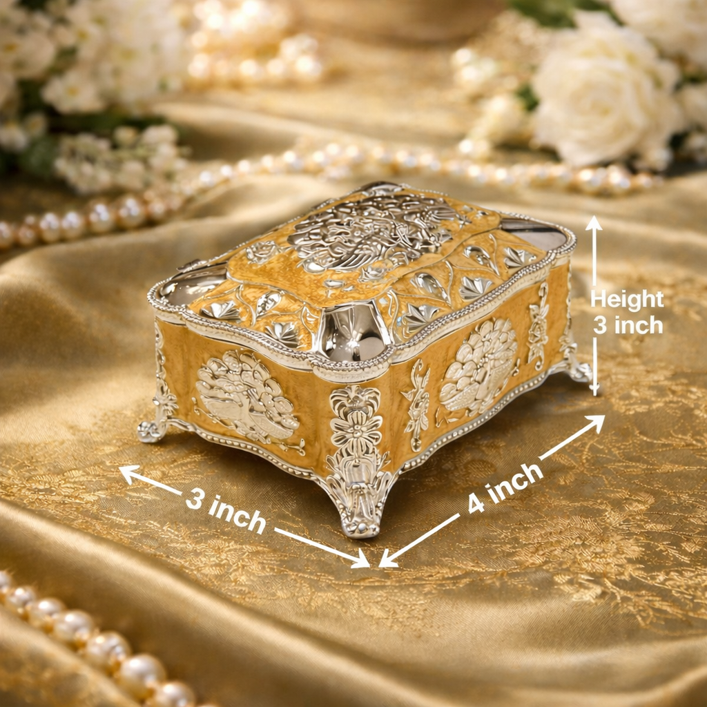 Mustard Enamel German Silver Decorative Jewellery & Keepsake Box (4 x 3 x 3 Inch)