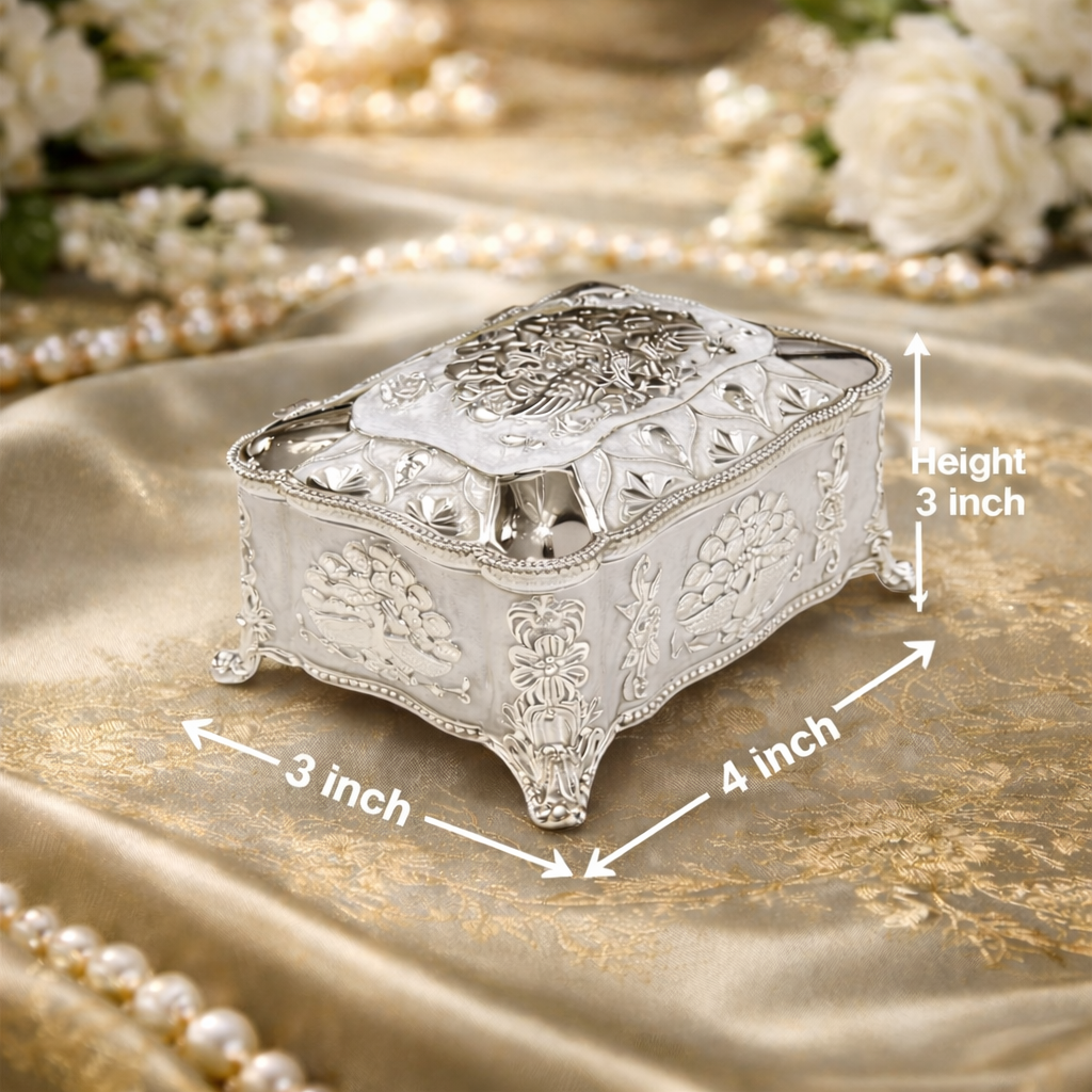 Premium German Silver Decorative Box with Velvet Lining – 4 x 3 Inch Elegant Storage & Gifting Box