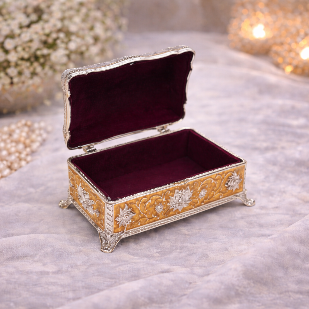 Royal Enamel German Silver Storage Box – Premium Velvet-Lined Gift Box