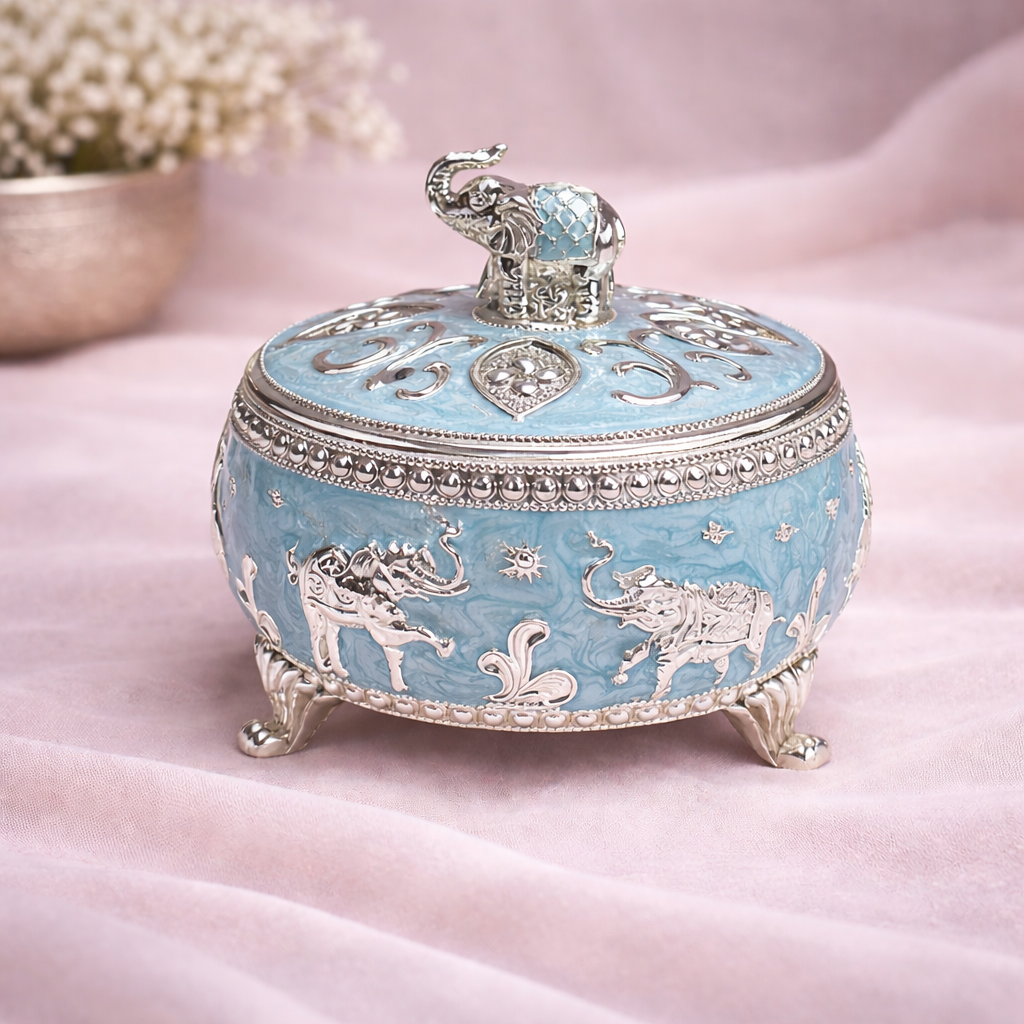 Royal Blue Elephant Designer Dry Fruit Bowl with Lid & Spoon – 4×4 Inch Premium Serveware