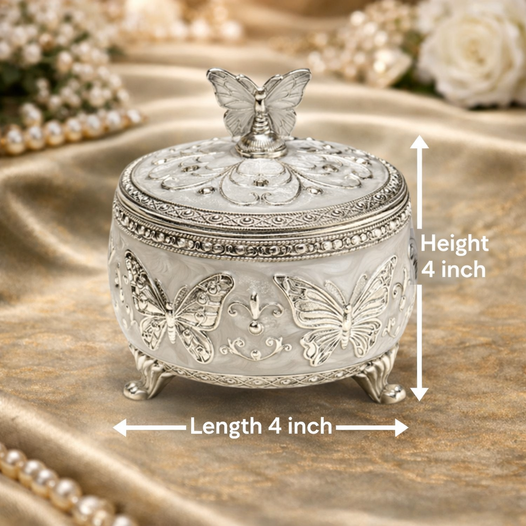 Butterfly Enamel Silver Dry Fruit Box (4 Inch) – Premium Decorative Gift Box
