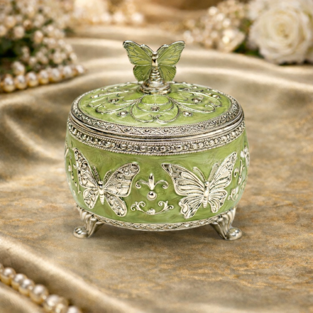 Luxury Green Butterfly German Silver Box – 4 Inch Decorative Storage & Dry Fruit Box
