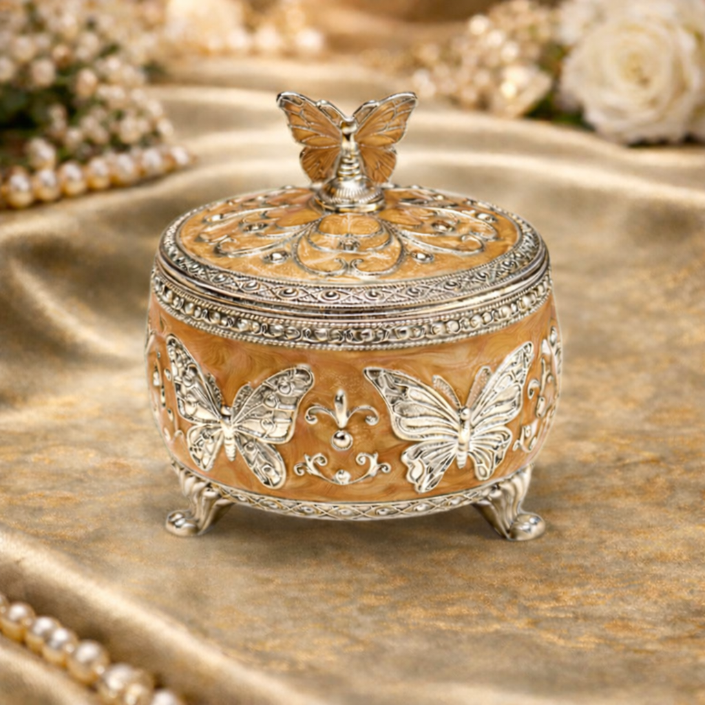 Luxury Orange Butterfly German Silver Box – 4 Inch Decorative Dry Fruit & Gift Box