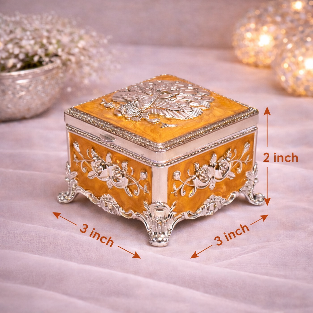 Royal Peacock Embossed Decorative Storage Box – 3 x 3 Inch (Premium Finish)